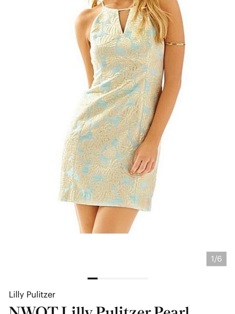 Lilly Pulitzer Breakwater Palm Leaf Aqua and Gold Brocade Midi Dress Size 8